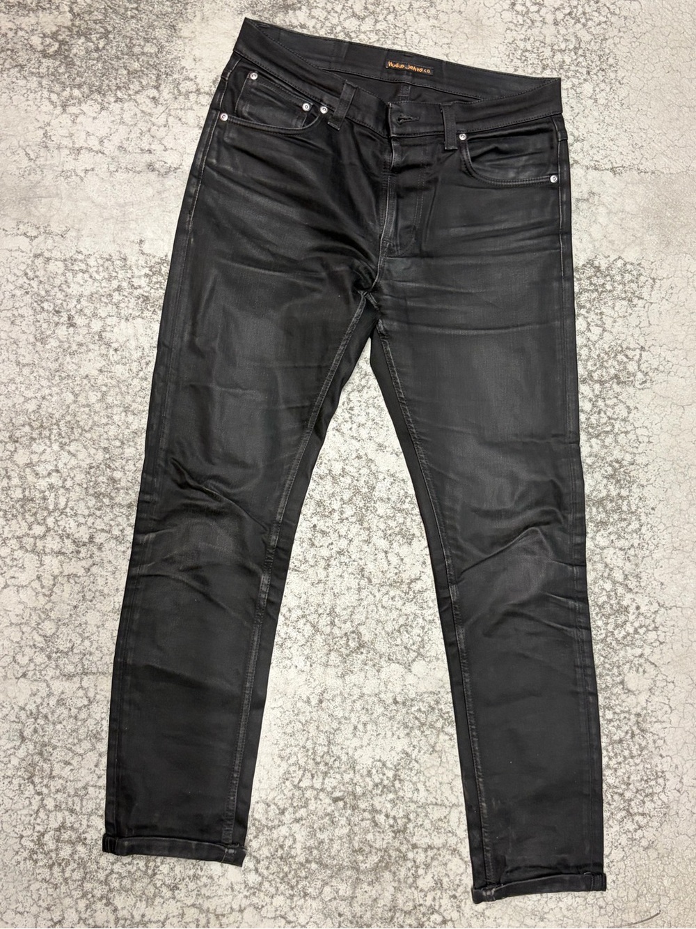 Nudie Jeans Waxed Black Denim Jeans 33x32